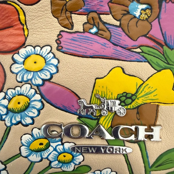 Coach Floral Shoulder Bag and Wallet Set - Red, Purple, Yellow on Cream - Picture 9 of 16